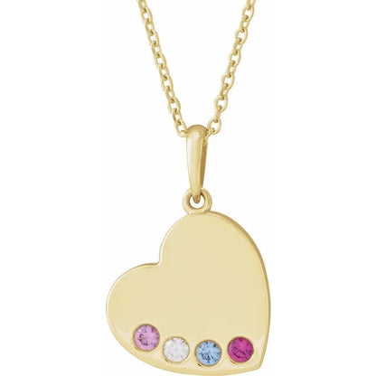 14K Yellow Gold Family Heart 16-18" Birthstone Necklace