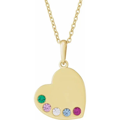 14K Yellow Gold Family Heart 16-18" Birthstone Necklace